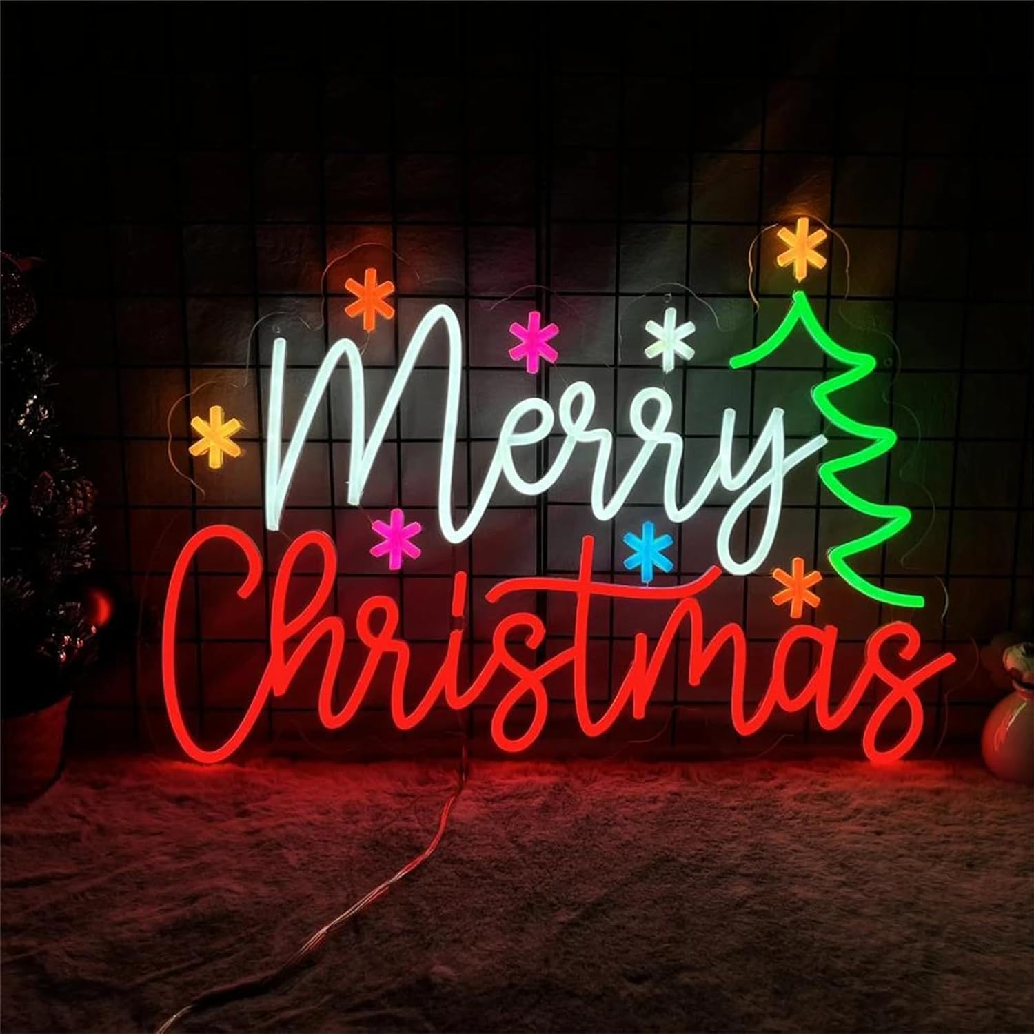 Wall Decor Lighting Tree - Letrero de neón de Feliz Navidad