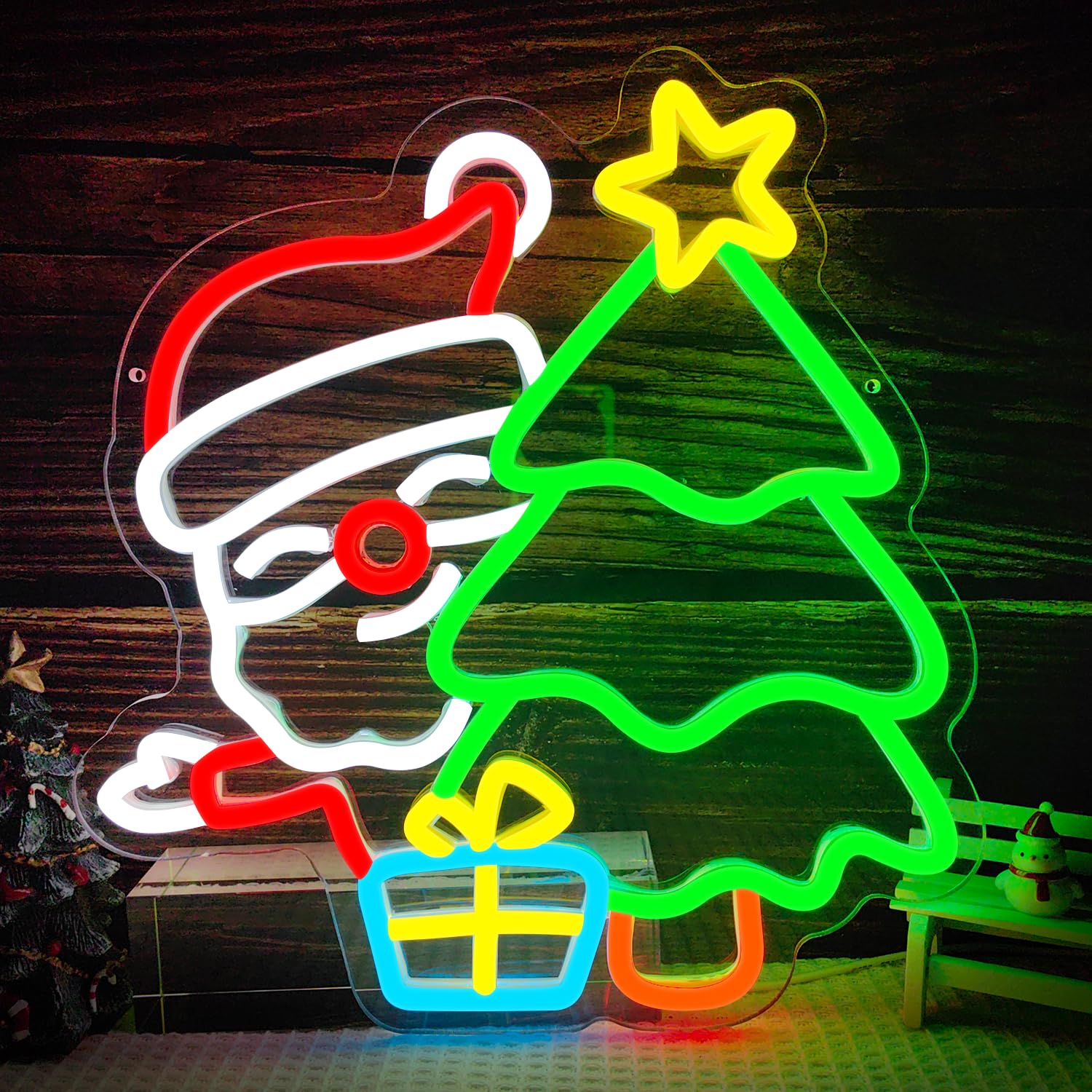 Wall Decor Lighting Tree - Letrero de neón de Papá Noel